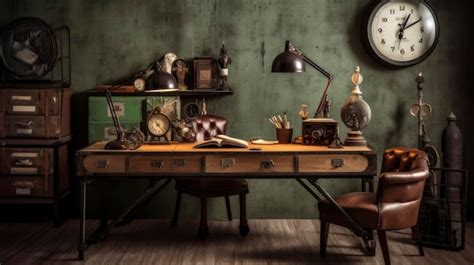 Premium AI Image | A Photo of Industrial Style Desk with Vintage inspired Accessories