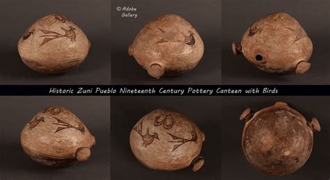 Zuni Pueblo Southwest Indian Historic Pottery Canteen Birds C4679B ...