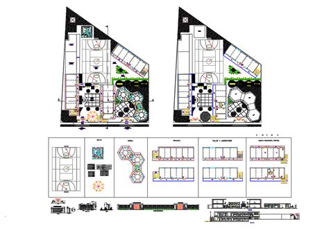 Sports center all sided elevation, section, floor plan and auto-cad ...