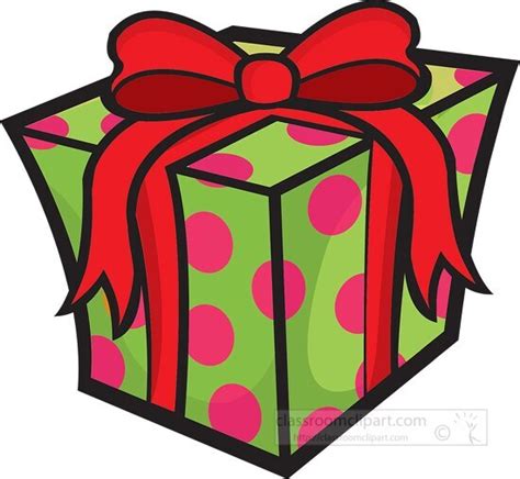 Christmas Clipart-green with red polk a dot gift wrap with red bow clipart