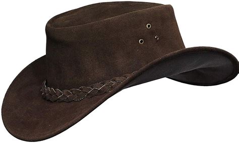 Australian Leather Hat with Braided Band Original Cowboy Aussie Bush Hat (XL, Brown) | Cowboy ...