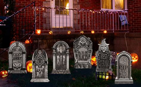 Amazon.com : Halloween Tombstone Outdoor Yard Decorations - 6PCS Graveyard Headstone Yard Signs ...