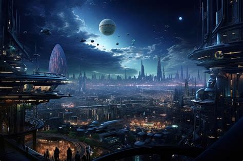 Premium Photo | Futuristic city in futuristic space 3D rendering ...