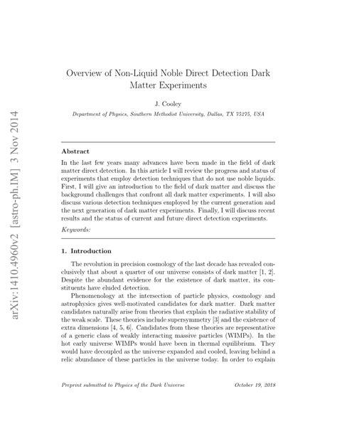 Overview of Non-Liquid Noble Direct Detection Dark Matter Experiments - DocsLib