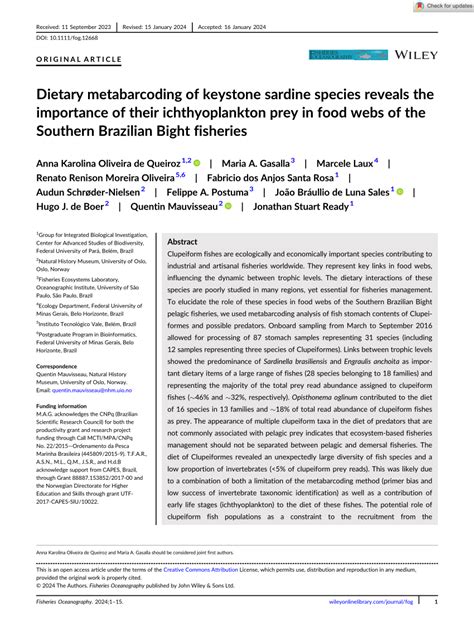 (PDF) Dietary metabarcoding of keystone sardine species reveals the importance of their ...