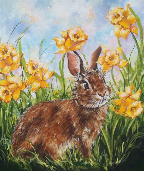 rabbit painting | rabbit painting easter spring flowers art | Jonny ...