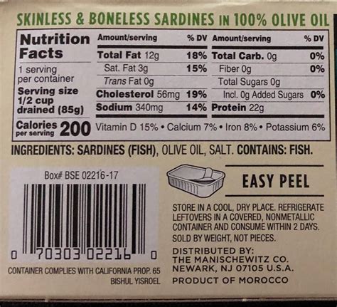 Skinless Boneless Sardines Nutritional Value - Nutrition Pics