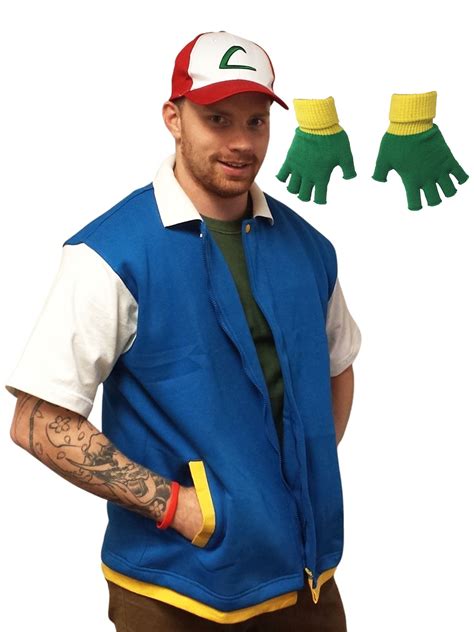 Ash Ketchum Jacket Costume Hat Gloves Pokemon Trainer Props Halloween ...