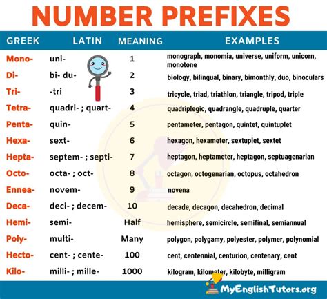 List of Common Number Prefixes in English – My English Tutors