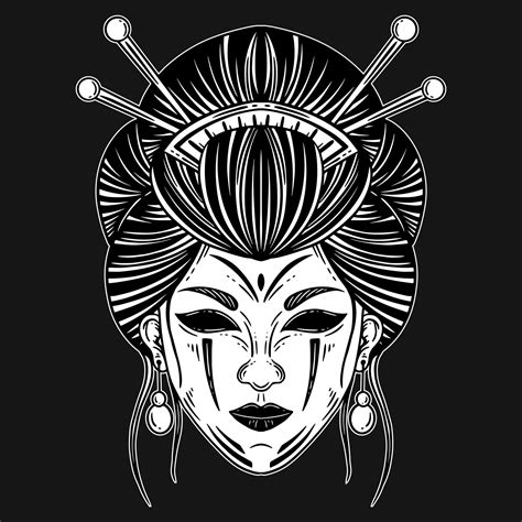 Dark Art Horror Japanese Geisha Girl With Devil Mask Face Tattoo Hand ...