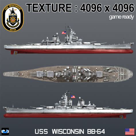 Uss wisconsin bb-64 3D model - TurboSquid 1317112