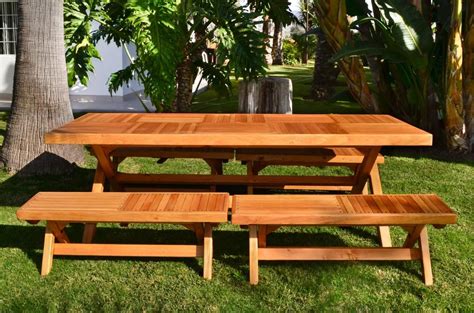 Redwood Rectangular Folding Picnic Table with Fold-up Legs