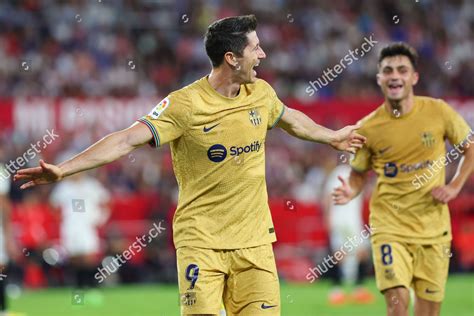 Robert Lewandowski Fc Barcelona Celebrate Goal Editorial Stock Photo ...