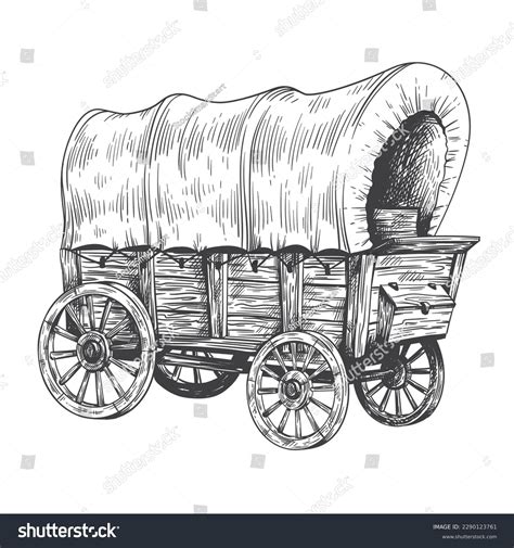 Covered Wagon Sketch Old Trip Carriage Stock Vector (Royalty Free) 2290123761 | Shutterstock