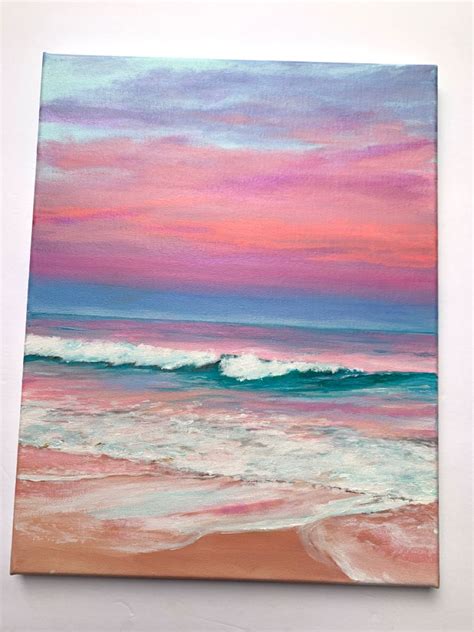 Ocean & pink skies | Ocean art painting, Sunset canvas painting, Beach art painting