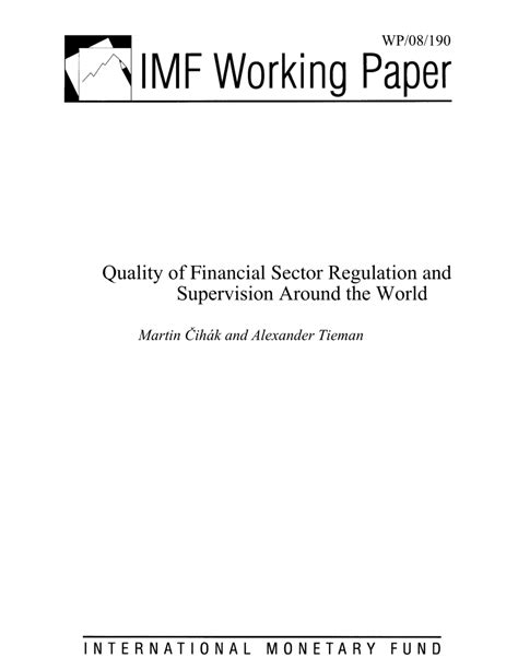 (PDF) Quality of Financial Sector Regulation and Supervision Around the ...