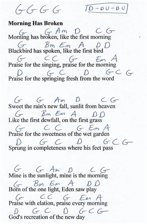 Morning Has Broken (HYMN) Guitar Chord Chart in G Major | Guitar chords ...