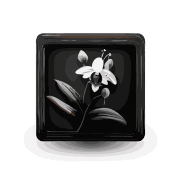 Flowers White Orchid Black And White Square Emblem Photo Vector, A Simplistic Black Icon Of ...