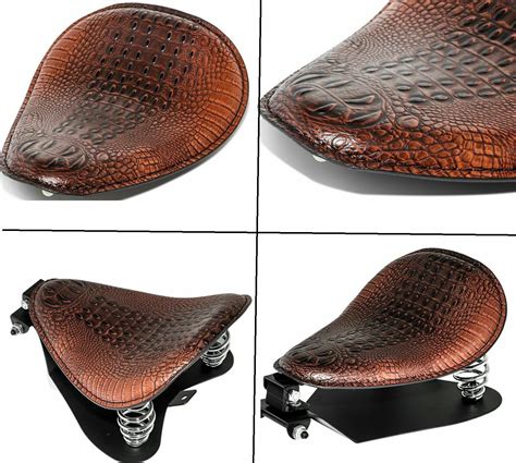 Brown Alligator Motorcycle Leather Solo Driver Seat for Harley Chopper ...