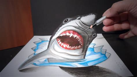 How I Draw a 3D White Shark , Art Drawing - YouTube