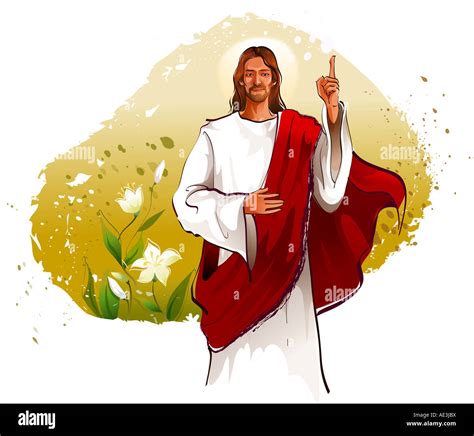 Jesus Christ pointing upward Stock Photo - Alamy