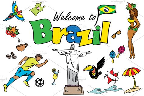 Cartoon SET Brazil and Rio | Custom-Designed Graphics ~ Creative Market