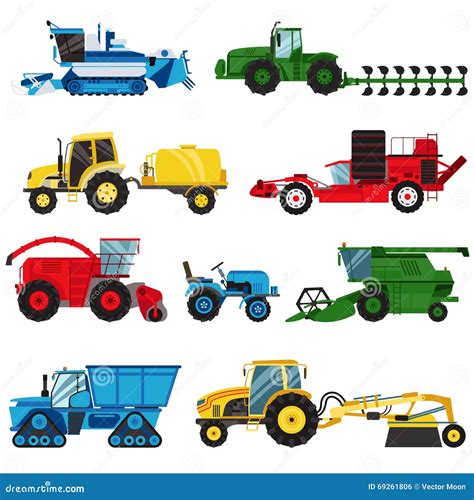 Equipment Farm for Agriculture Machinery Combine Harvester Vector ...