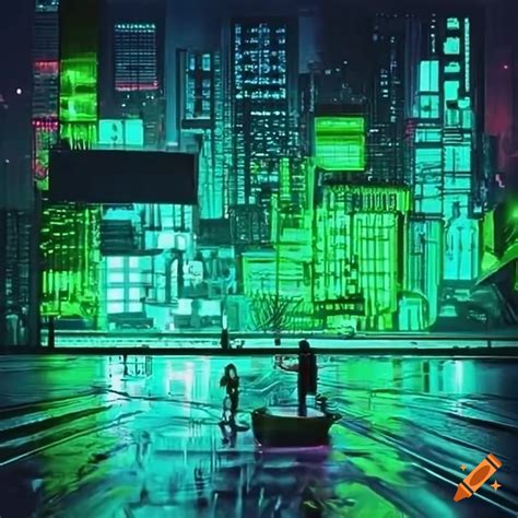 Cyberpunk neon green cityscape on Craiyon