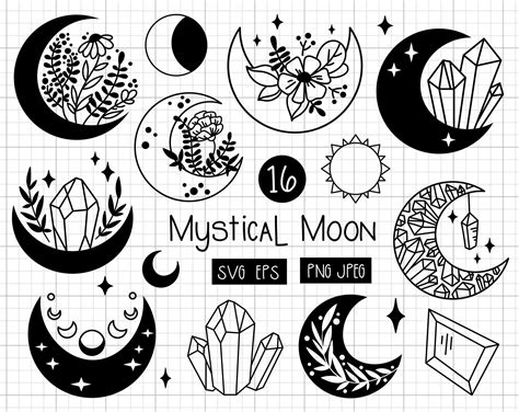 Floral Moon SVG, Boho Crystal Moon clipart (1263310) | Illustrations | Design Bundles | Floral ...