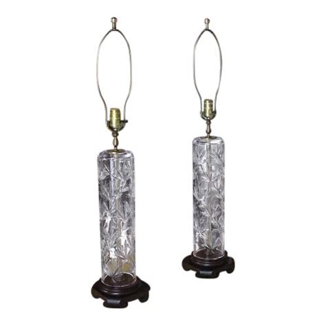 Vintage Mid Century Cut Crystal Cylinder Table Lamps- a Pair | Chairish