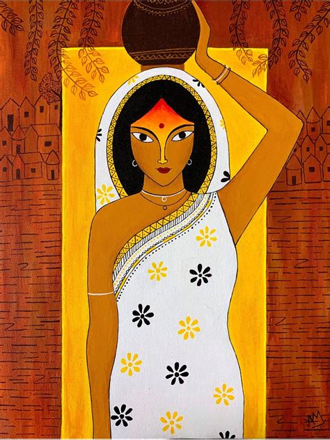 The Indian Village Belle | Acrylic on Canvas | Arpa Mukhopadhyay | Exotic India Art