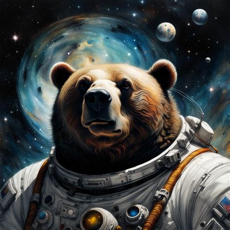 Close-up Microphotograph Portrait: "The Obese Bear Astronaut Floating In Rising Darkness of ...