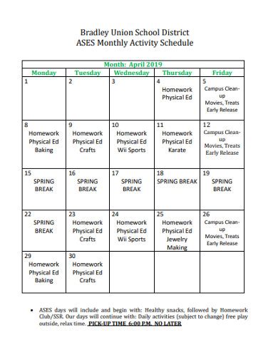 Activity Schedule Template Collection