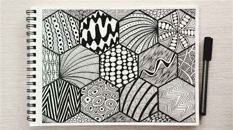 Easy Doodle/Zentangle patterns in Hexagon grids for beginners | Learn ...