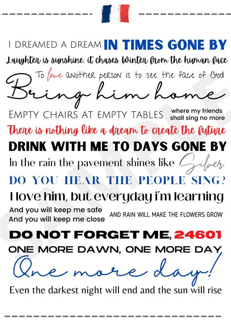 Les Misérables Lyrics Digital Print - Etsy UK