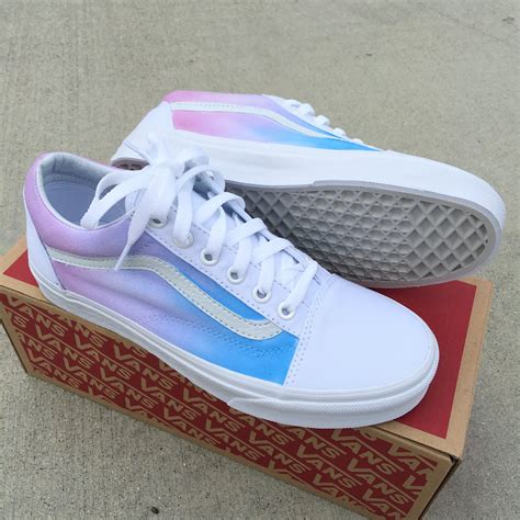 Custom Painted Vans Old Skool Sneakers - Pastel Colored Ombre Gradient – B Street Shoes