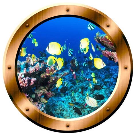 Coral Reef Wall Decal School Of Fish Porthole Ocean Wall Sticker Decor ...