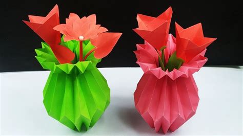 How to make paper flower vase | Diy -easy Origami craft | Flower vase diy, Paper flower vase ...