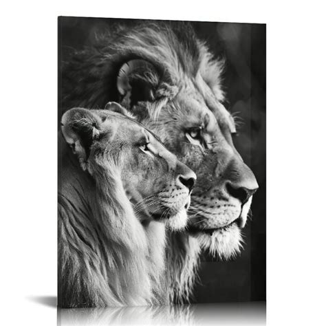 Nawypu Lion and Lioness Hug Poster Black and White Animal Lion Wall Art Picture Print Canvas ...