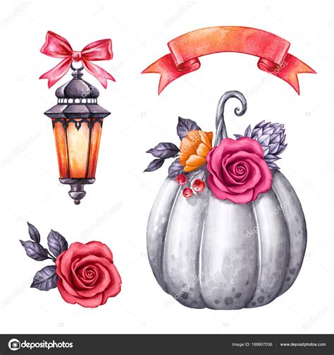 watercolor illustration, Halloween clip art, autumn design elements ...