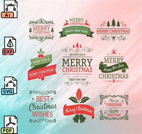 Merry Christmas Fonts 9 Svg Dxf File Wall Sticker Pdf Template Cnc ...