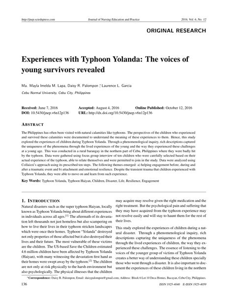 (PDF) Experiences with Typhoon Yolanda: The voices of young survivors ...