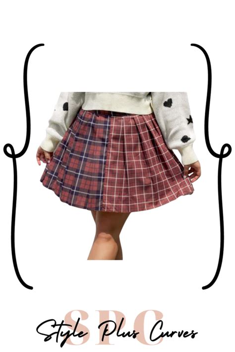 Plus Size Plaid Pleated Skirt Fall Outfit