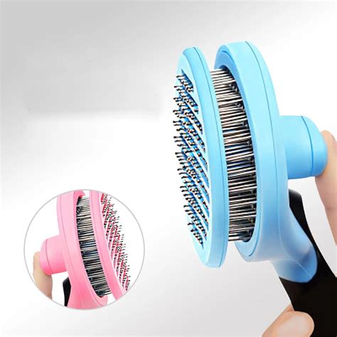 Pet Grooming Stainless Steel Tooth Comb Cat Hair Removal Retractable Brush Self Clean Kitten ...