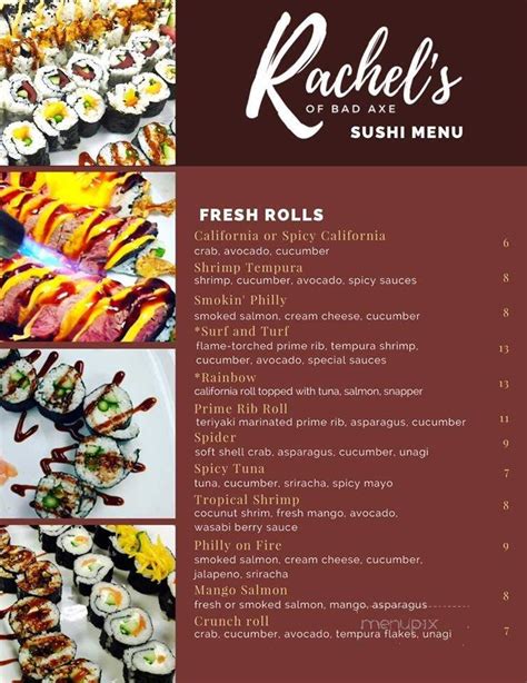 Menu of Rachel's Menu in Bad Axe, MI 48413