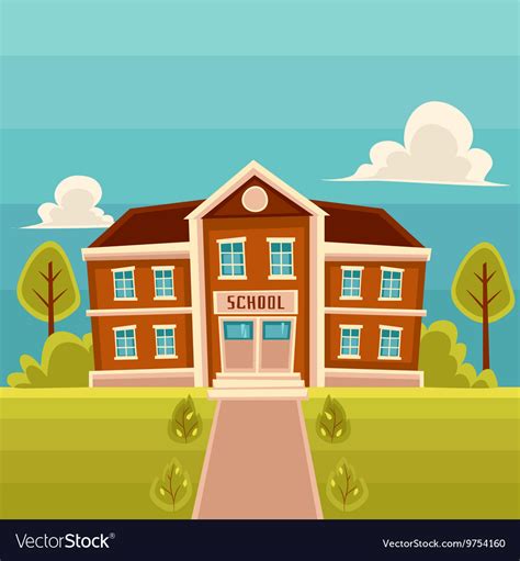 Front view school building cartoon Royalty Free Vector Image