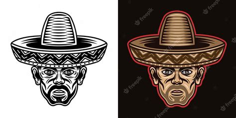 Premium Vector | Man head in sombrero hat with bristle in two styles ...