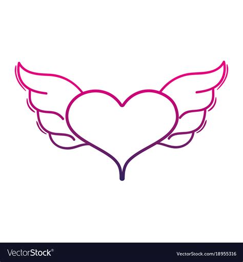 Color line heart with wings symbol love art Vector Image