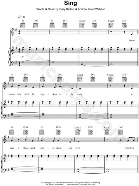 Gary Barlow & The Commonwealth Band "Sing" Sheet Music in G Major ...