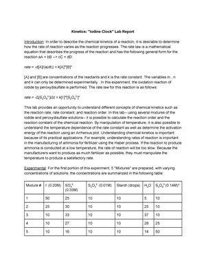 Kinetics Final Lab Report - Kinetics Final Lab Report Emily Gamboa May 4, 2020 For many chemical ...